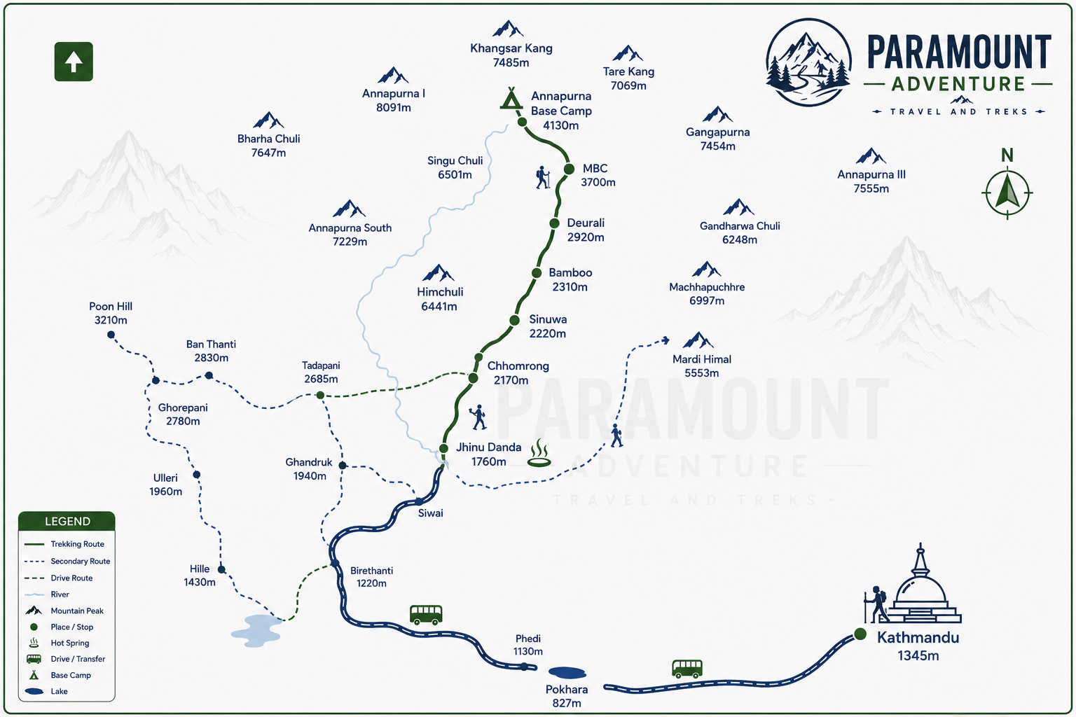 Route map for Classic Annapurna Base Camp Trek 7 Days